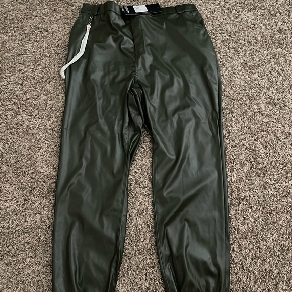 Rebdolls Pants - REBDOLLS olive color vegan leather joggers in size 2XL